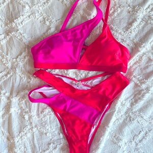 Popvil Cutout One-Shoulder Color Block Bikini Set